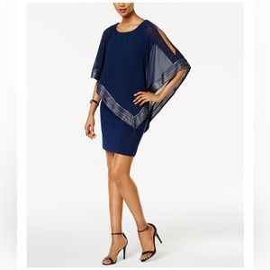 Metallic-Trim Capelet Sheath Dress